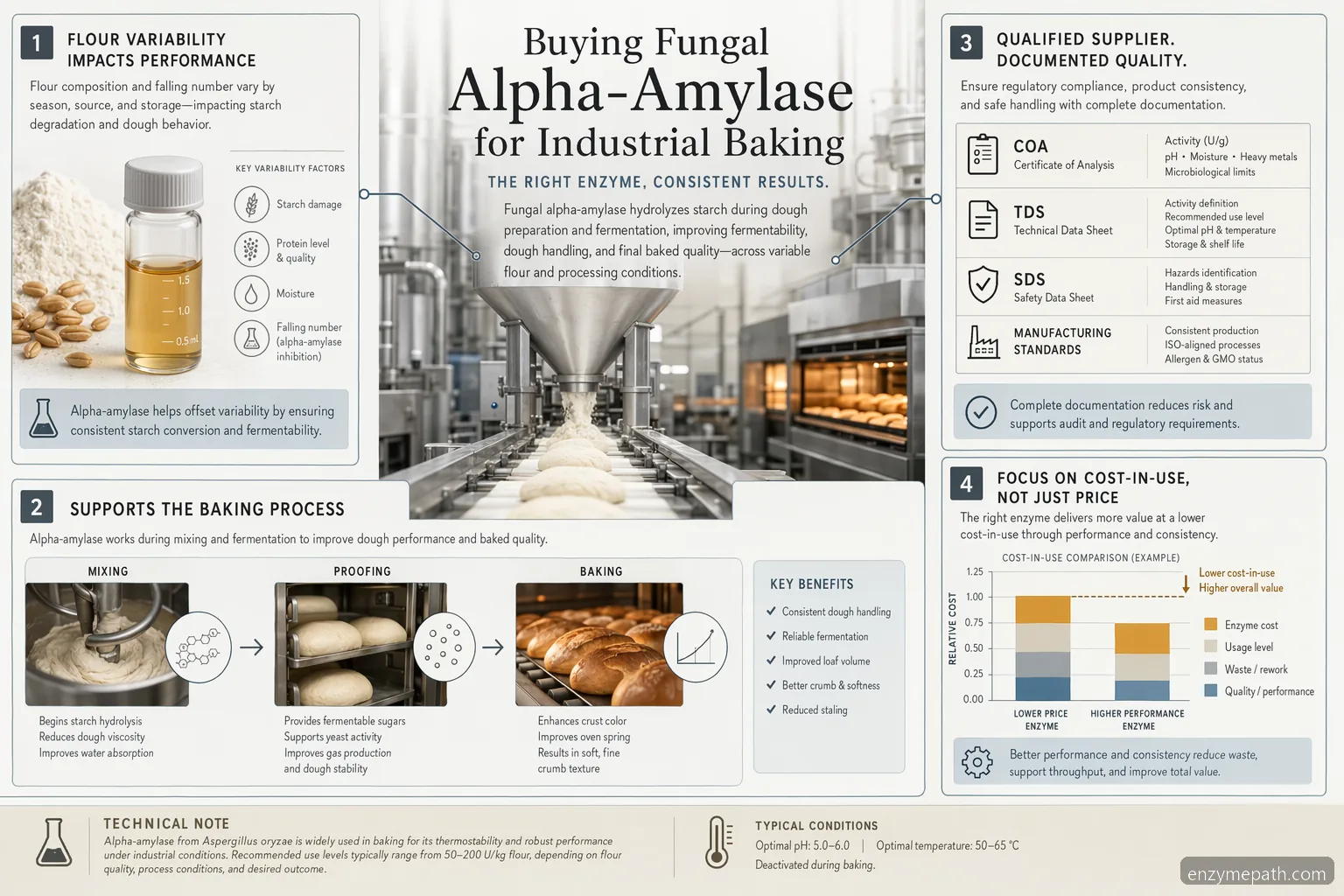 baking enzymes where to buy fungal alpha-amylase guide with flour variability, dosing, trials, and supplier checks
