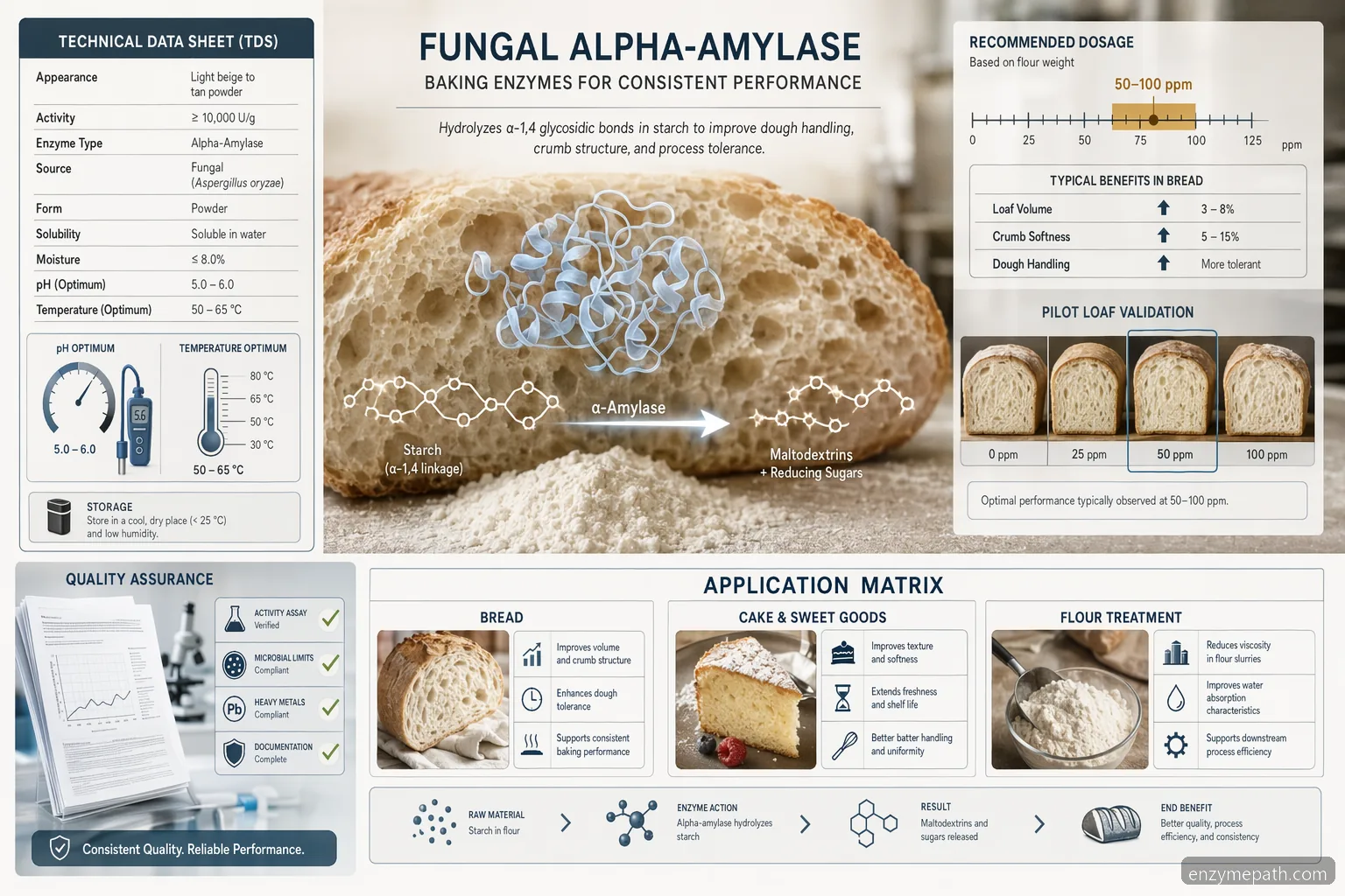 baking enzymes market supplier guide: fungal alpha-amylase checklist with TDS, dosage, QA, and baking fit