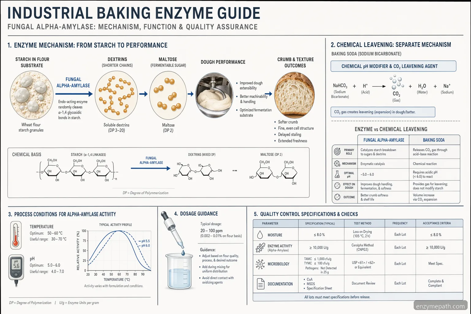 Is baking soda an enzyme cleaner baking guide, starch-to-sugar alpha-amylase reaction with pH and temperature bands