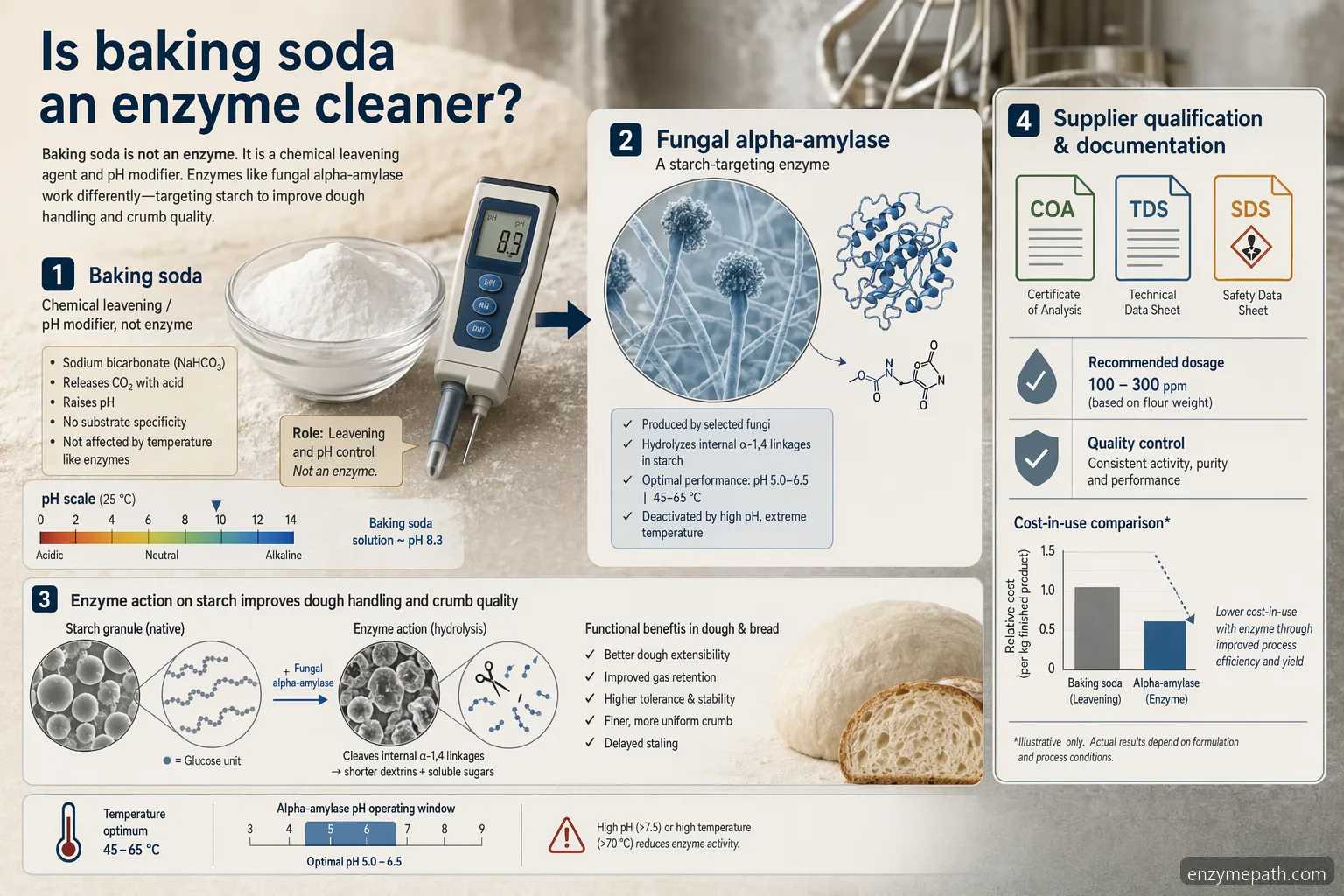 Is baking soda an enzyme cleaner supplier guide, showing baking soda versus fungal alpha-amylase in baking